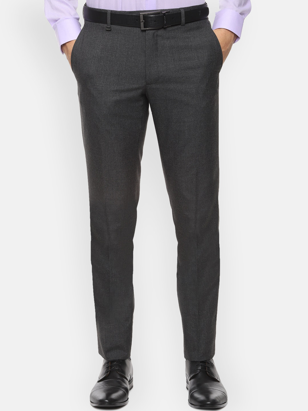 Buy Van Heusen Men Grey Slim Fit Solid Formal Trousers - Trousers for ...
