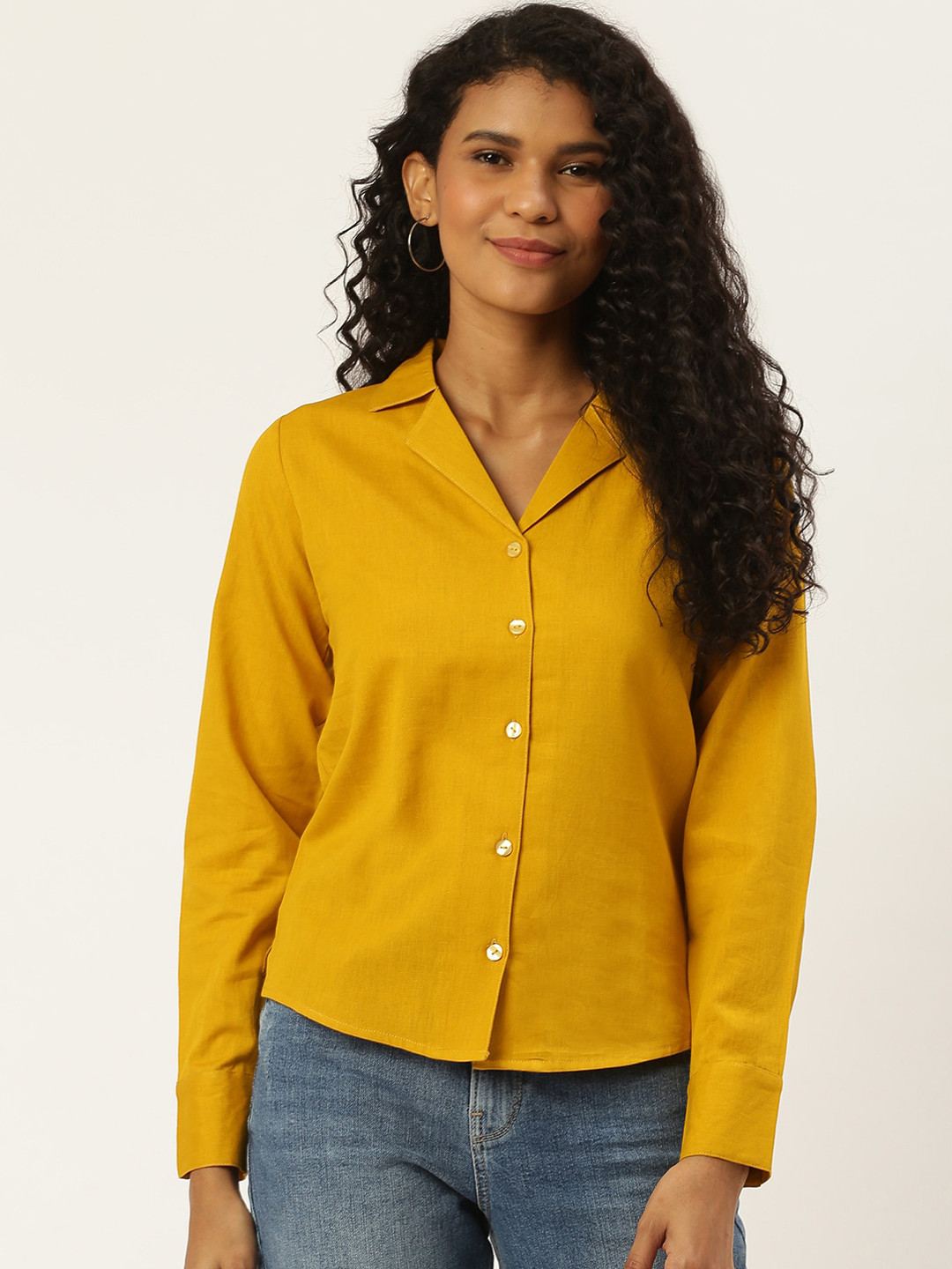 Buy Trend Arrest Women Mustard Yellow Regular Fit Solid Casual Shirt