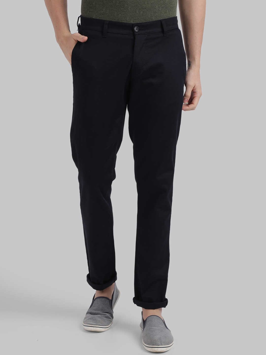 Buy Parx Men Black Tapered Fit Solid Regular Trousers - Trousers for ...