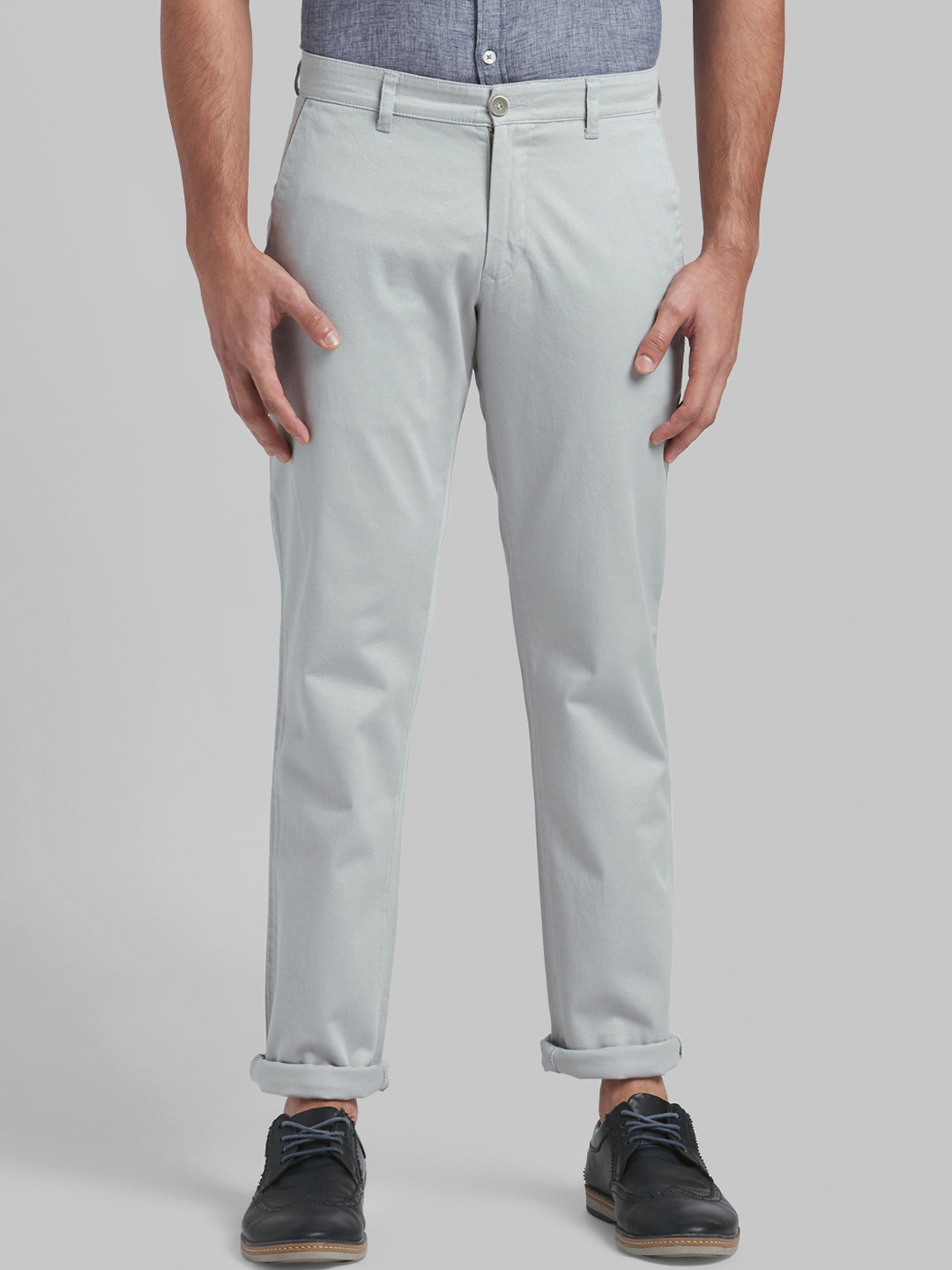 Buy Parx Men Grey Tapered Fit Solid Regular Trousers - Trousers for Men ...
