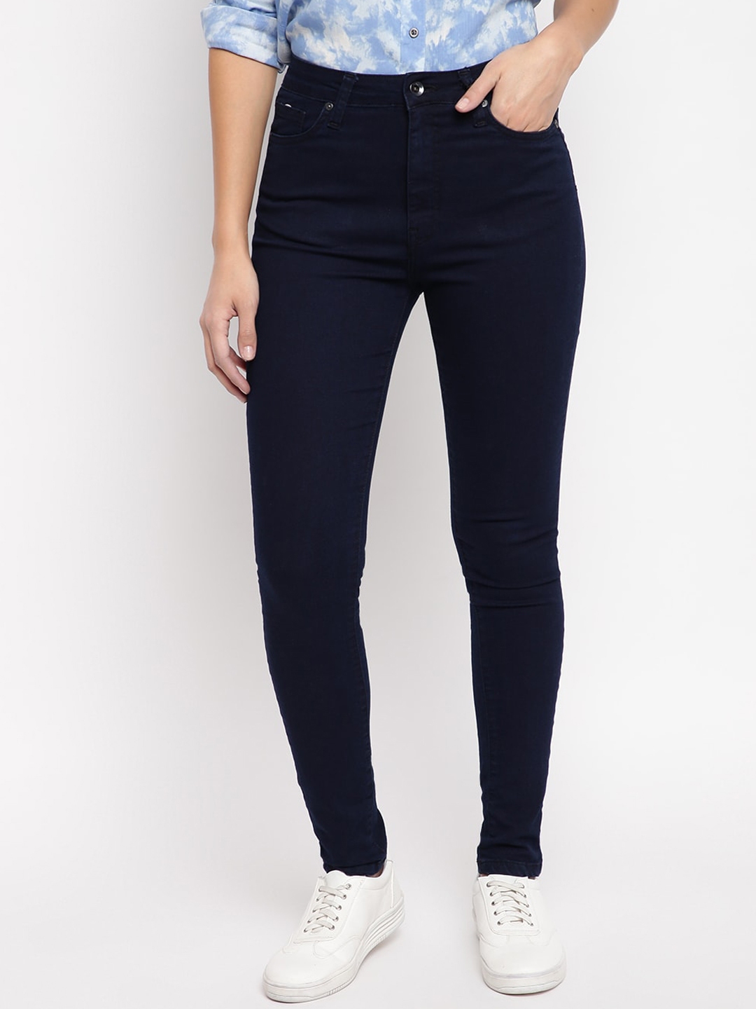 Buy Pepe Jeans Women Navy Blue Regular Fit Mid Rise Clean Look Jeans ...