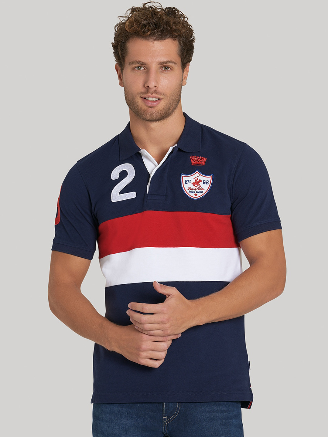 Buy Beverly Hills Polo Club Men Navy Blue & White Colourblocked Polo
