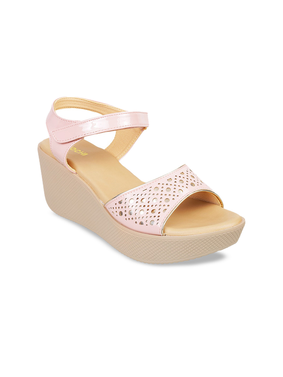 Buy Mochi Women Pink & Gold Toned Embellished Wedges Heels for Women