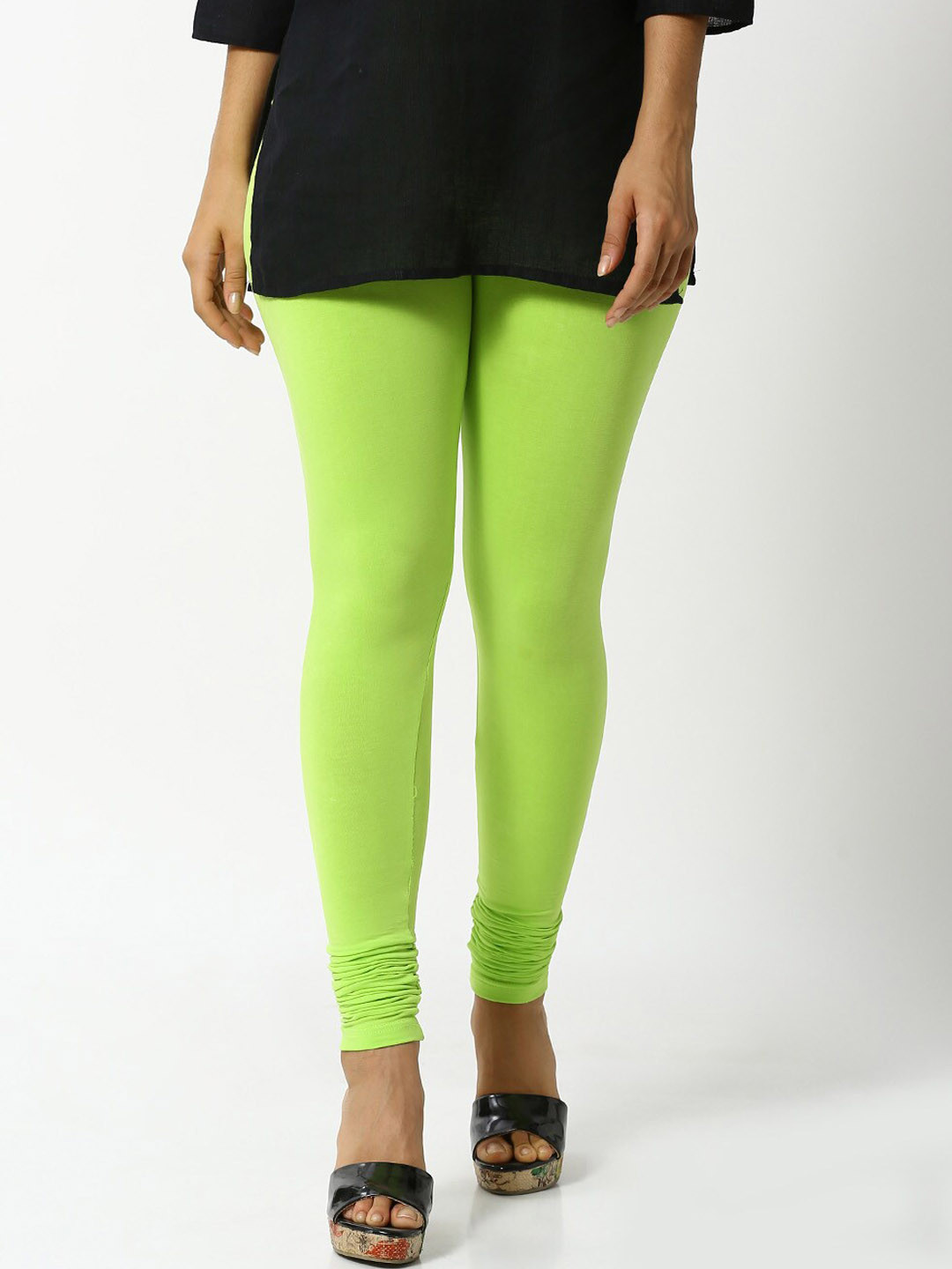 Buy De Moza Women Lime Green Solid Churidar Length Leggings Leggings