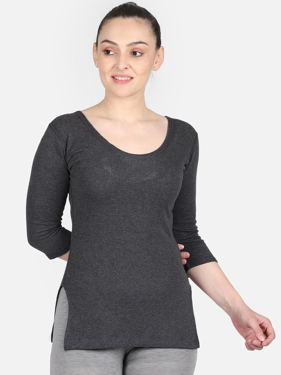 Buy BODYCARE INSIDER Women Charcoal Grey Solid Thermal Top Thermal
