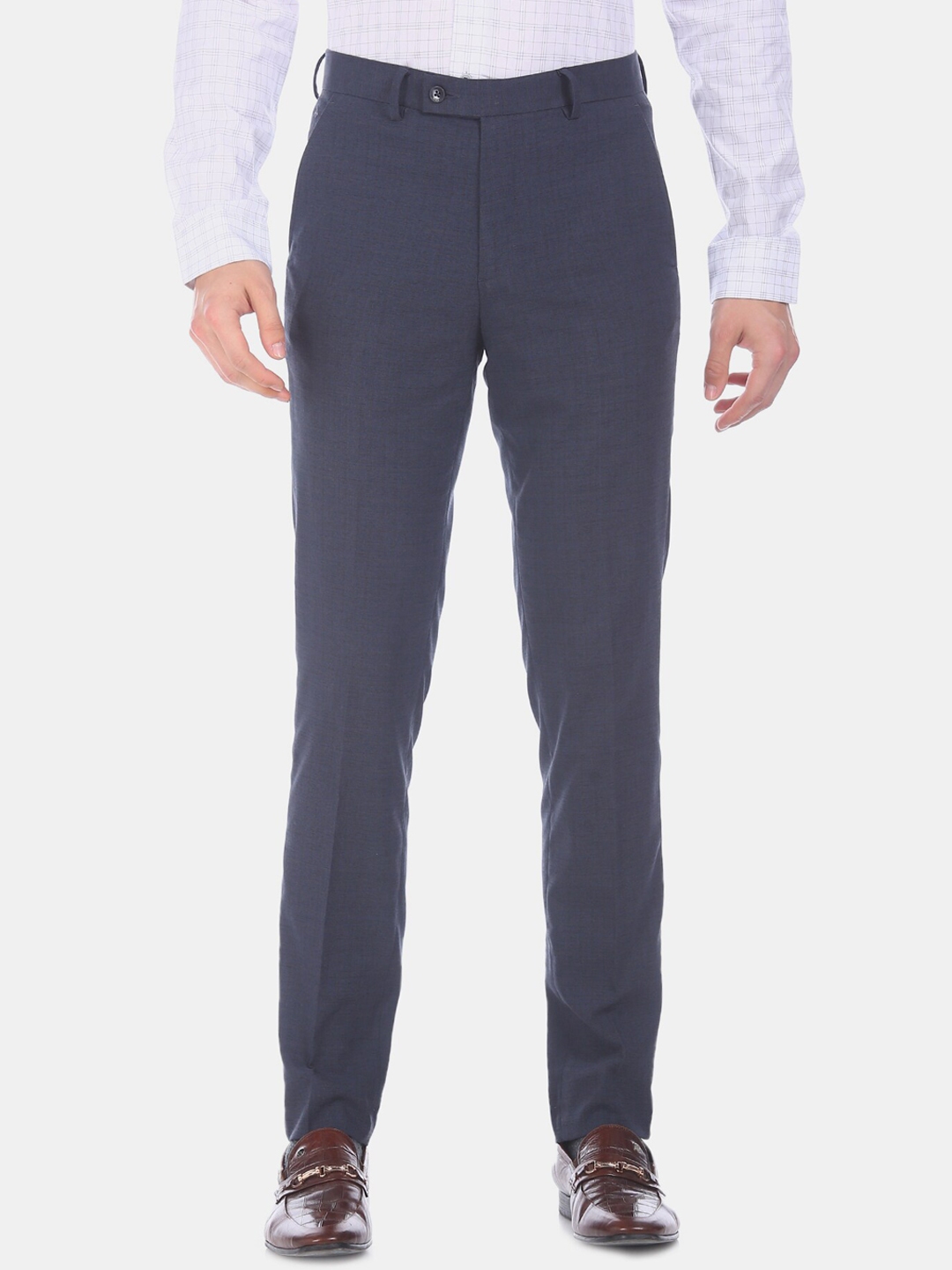 Buy Arrow Men Grey Regular Fit Solid Formal Trousers - Trousers for Men ...
