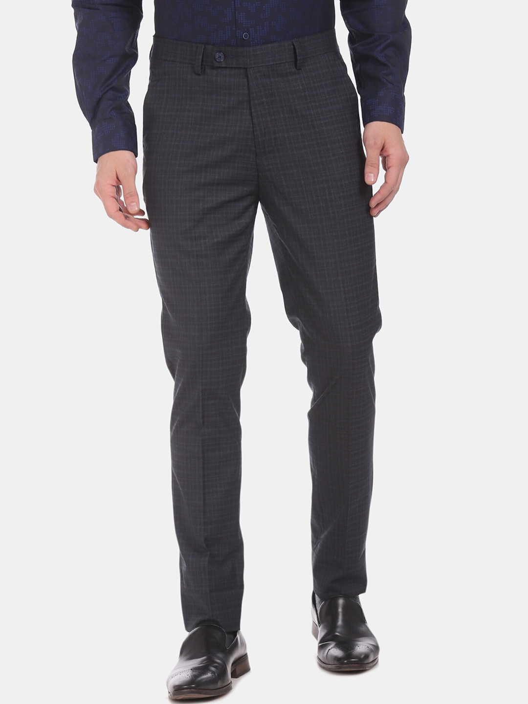 Buy Arrow Men Black Regular Fit Checked Formal Trousers - Trousers for ...