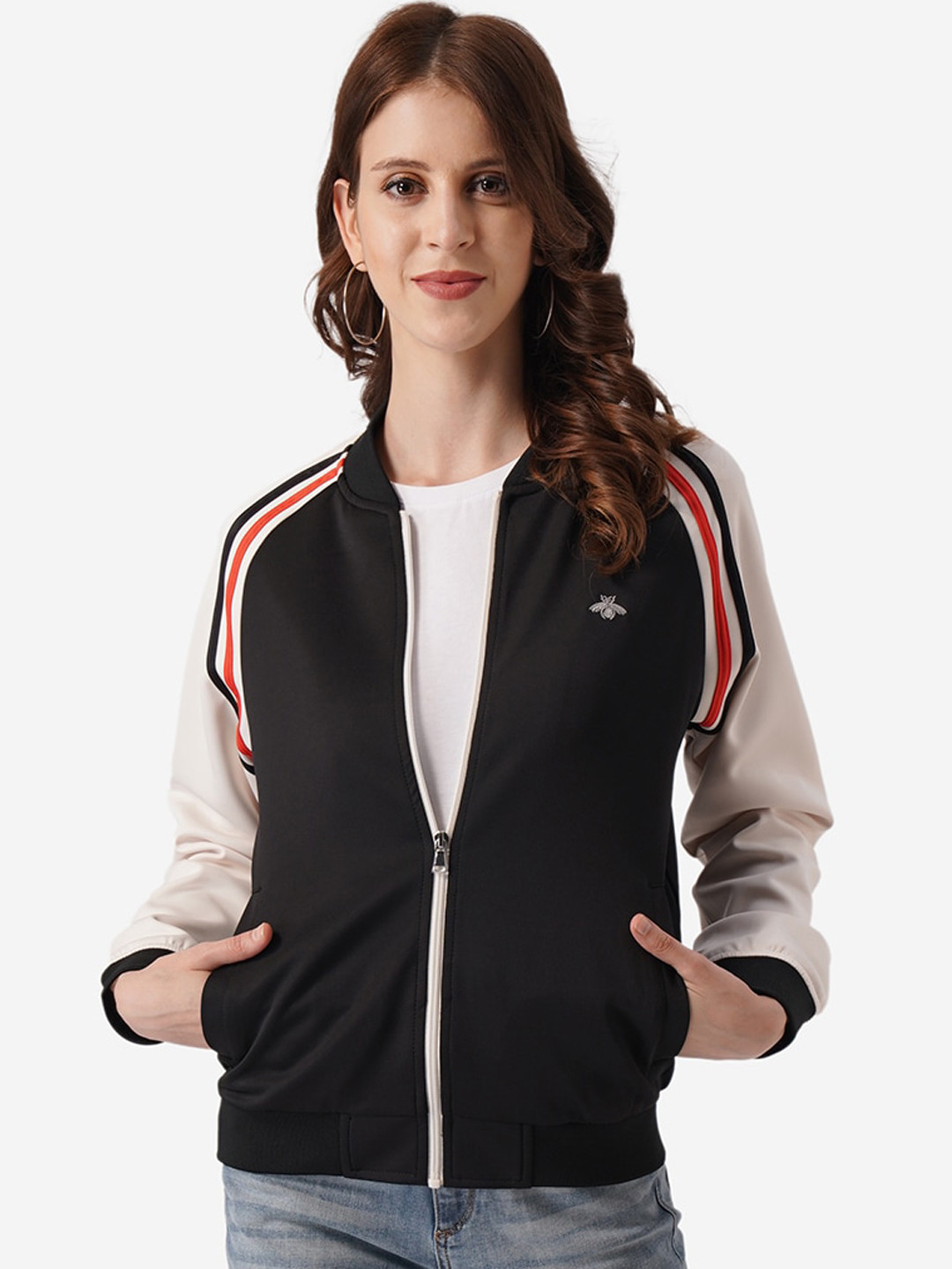Buy Mode By Red Tape Women Black Printed Bomber Jackets for Women