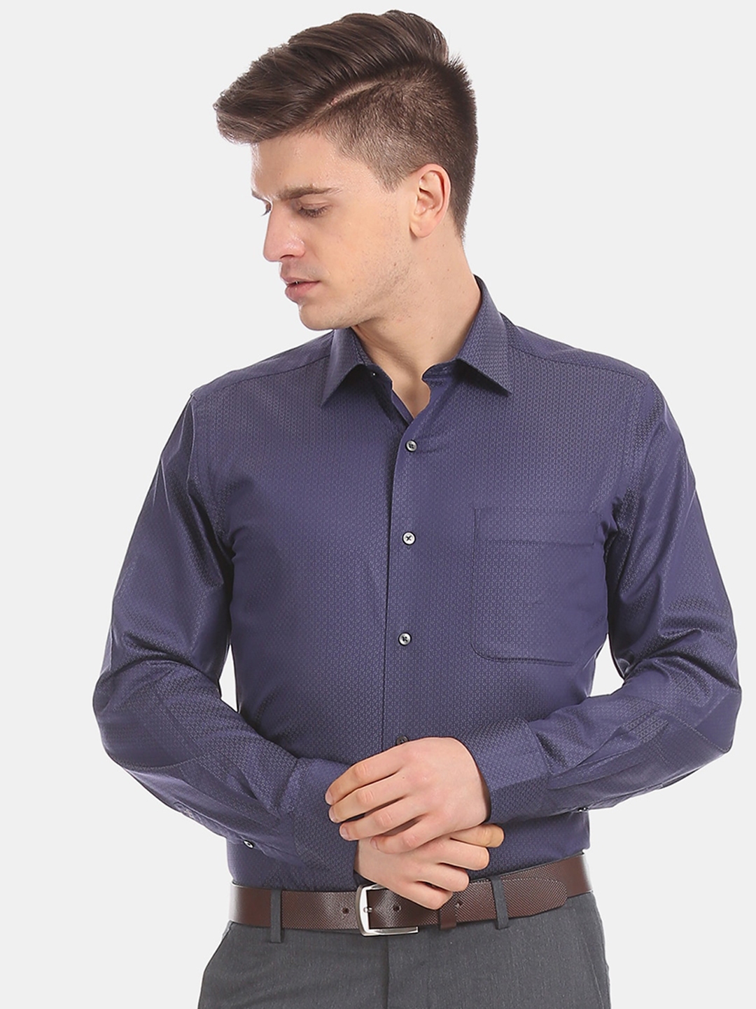 Buy Arrow Men Navy Blue Regular Fit Self Design Formal Shirt - Shirts ...