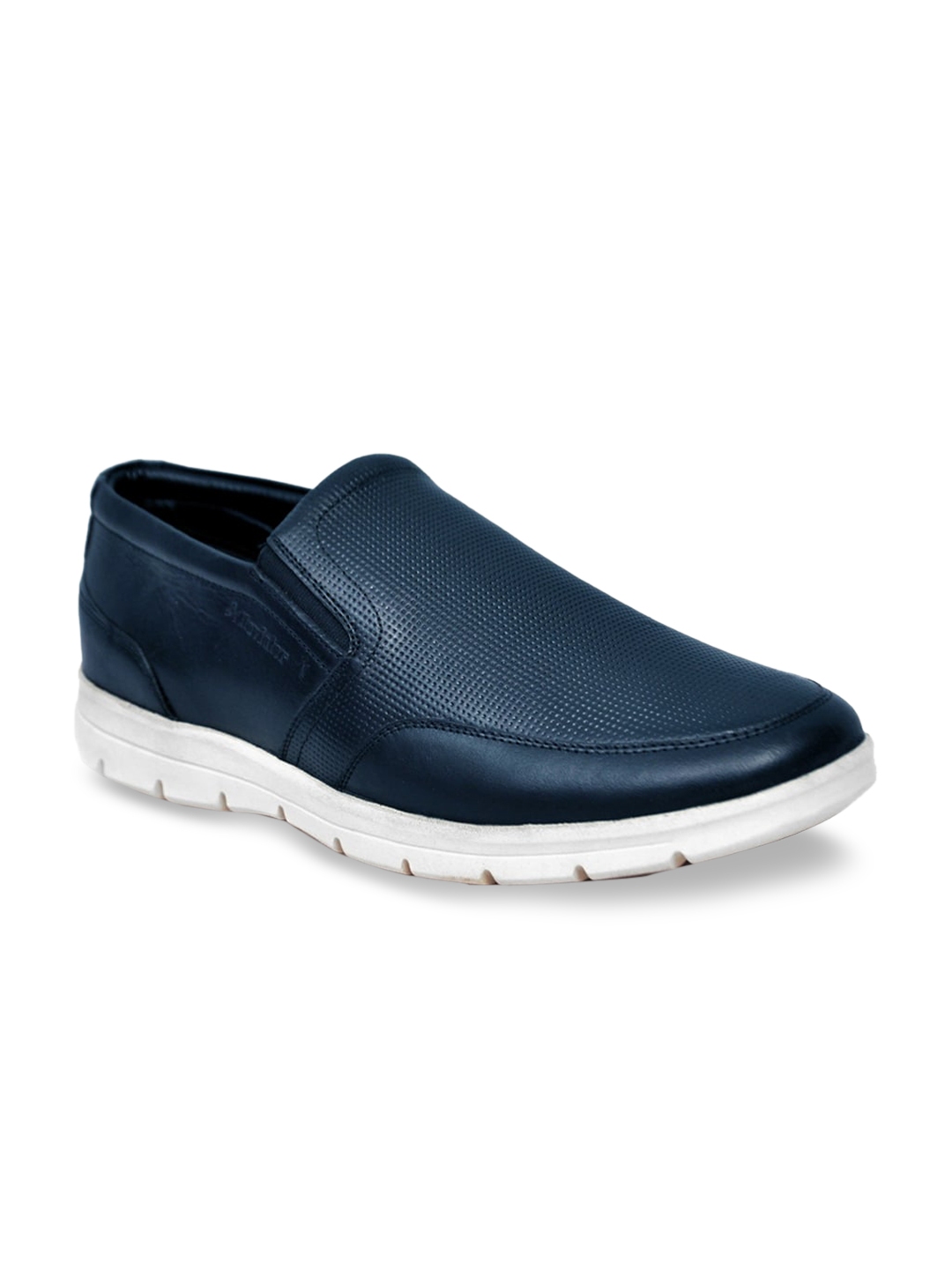 Buy Alleviater Men Navy Blue Perforated Leather Loafers - Casual Shoes ...