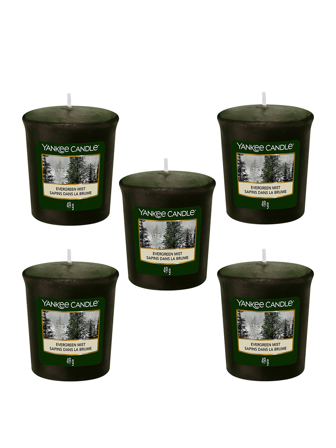 Buy YANKEE CANDLE Set Of 5 Green Classic Votive Evergreen Mist Scented