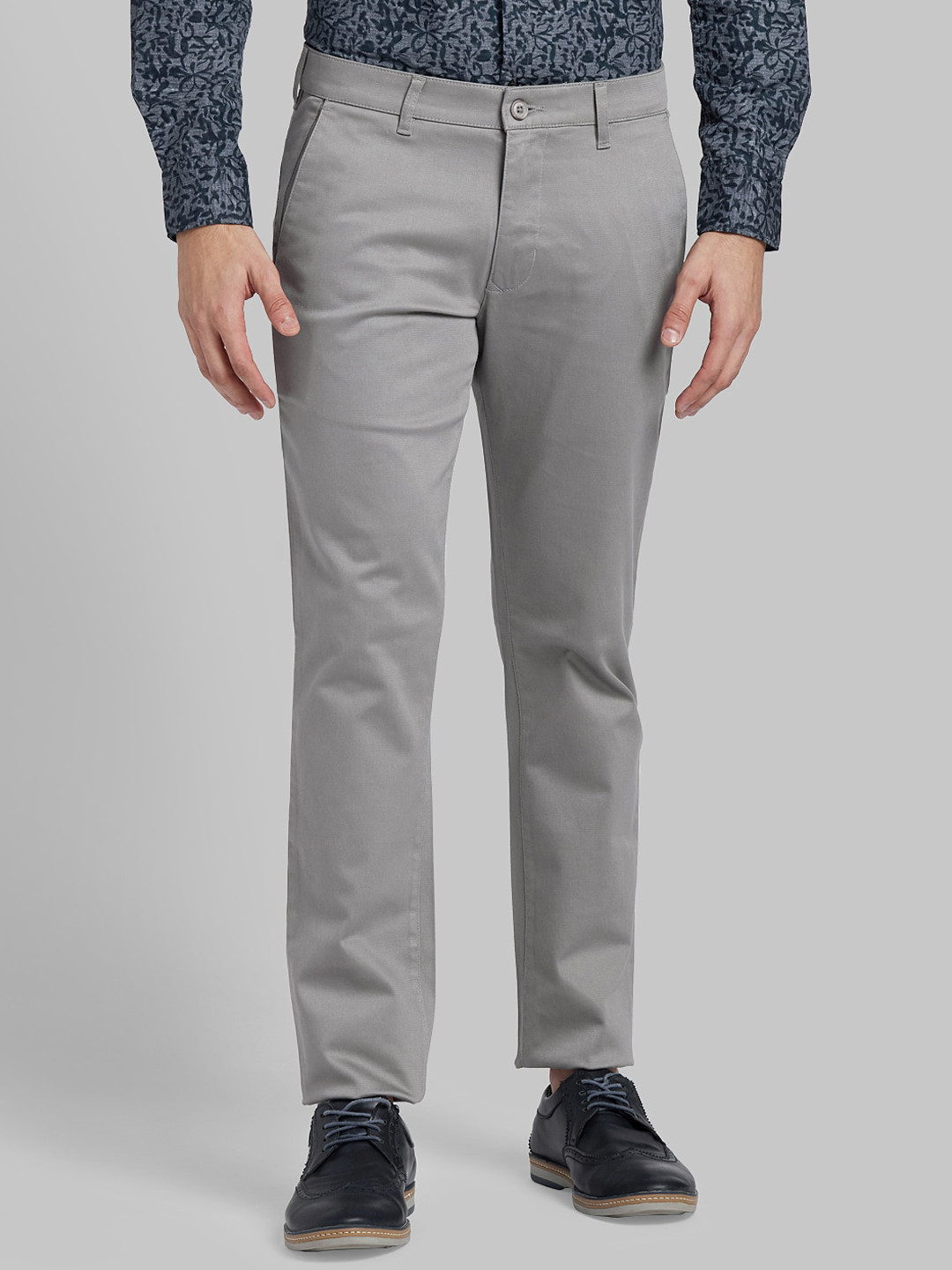 Buy Parx Men Grey Tapered Fit Solid Regular Trousers - Trousers for Men ...