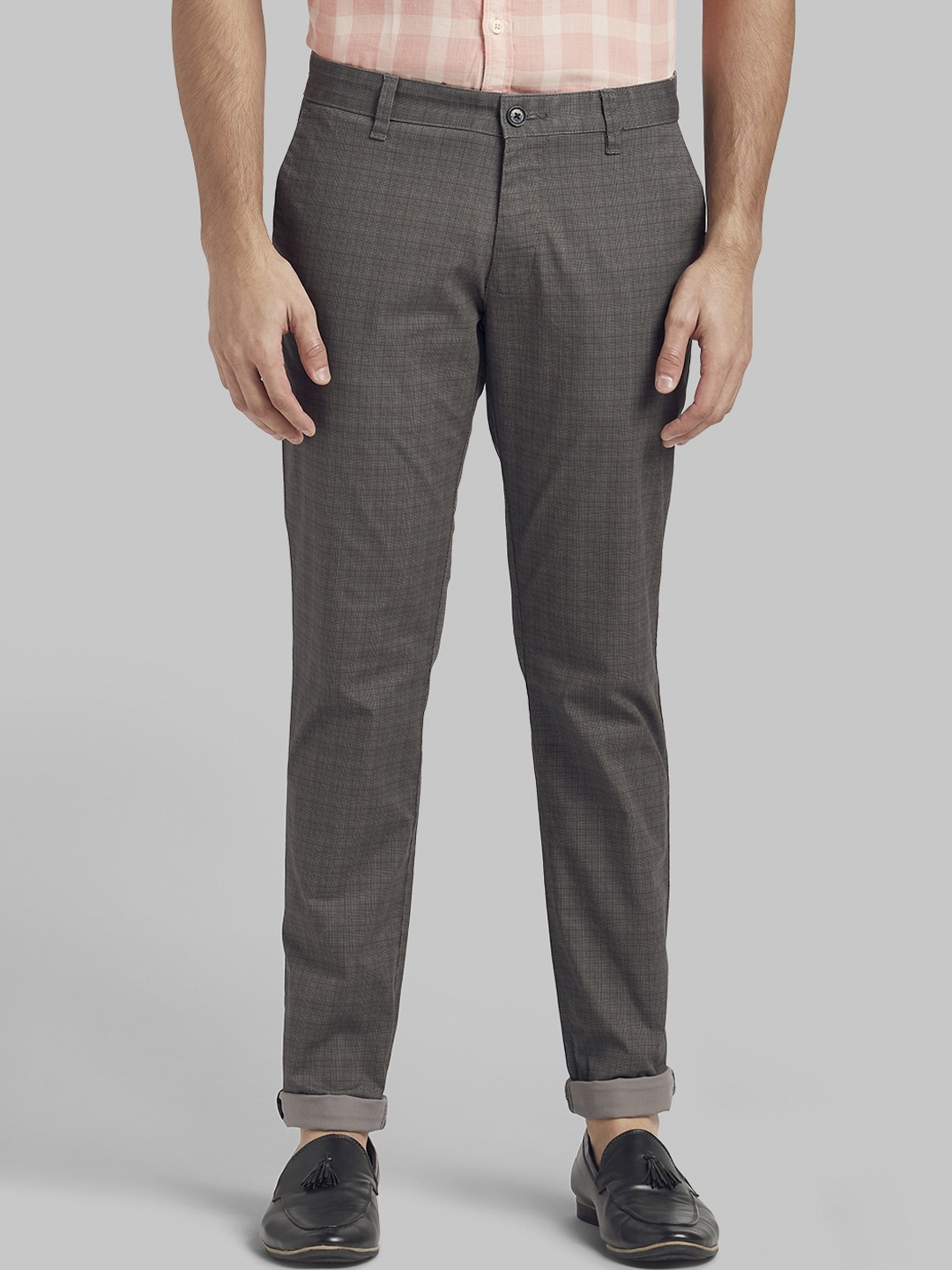 mens grey trousers with white stripe