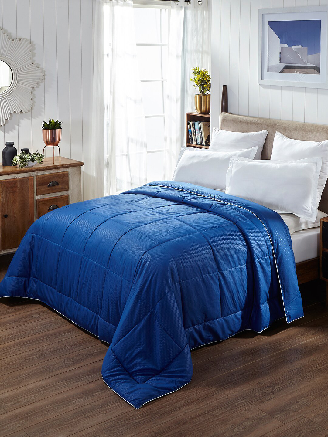 Buy Portico New York Navy Blue Solid Mild Winter 150 GSM Double Bed