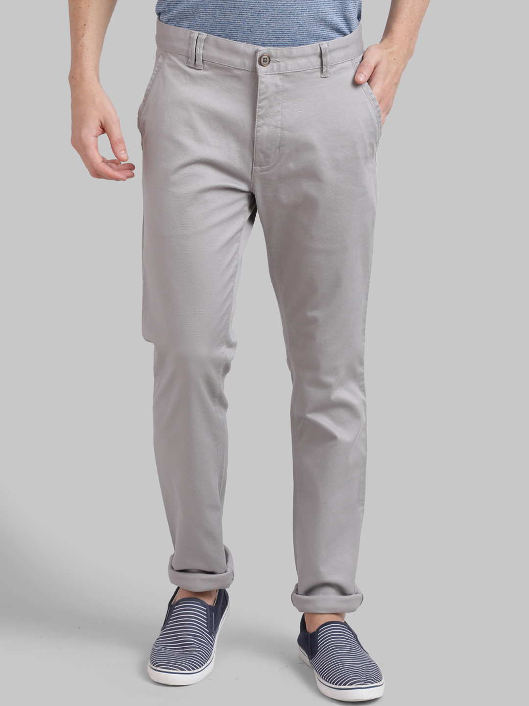 Buy Parx Men Grey Tapered Fit Solid Regular Trousers - Trousers for Men ...