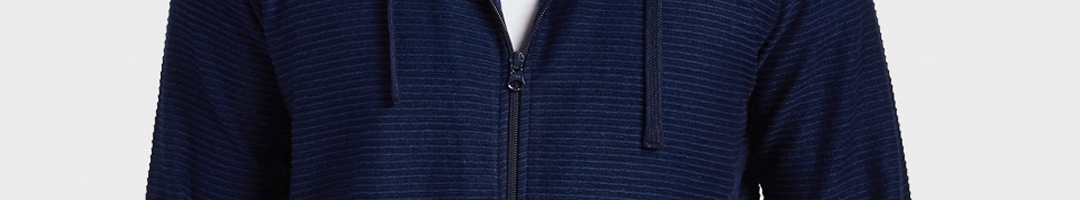 Buy ColorPlus Men Navy Blue Solid Hooded Sweatshirt - Sweatshirts for ...