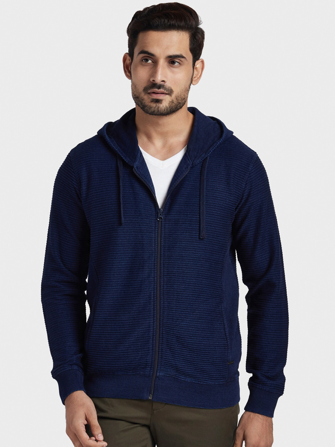 Buy ColorPlus Men Navy Blue Solid Hooded Sweatshirt Sweatshirts for
