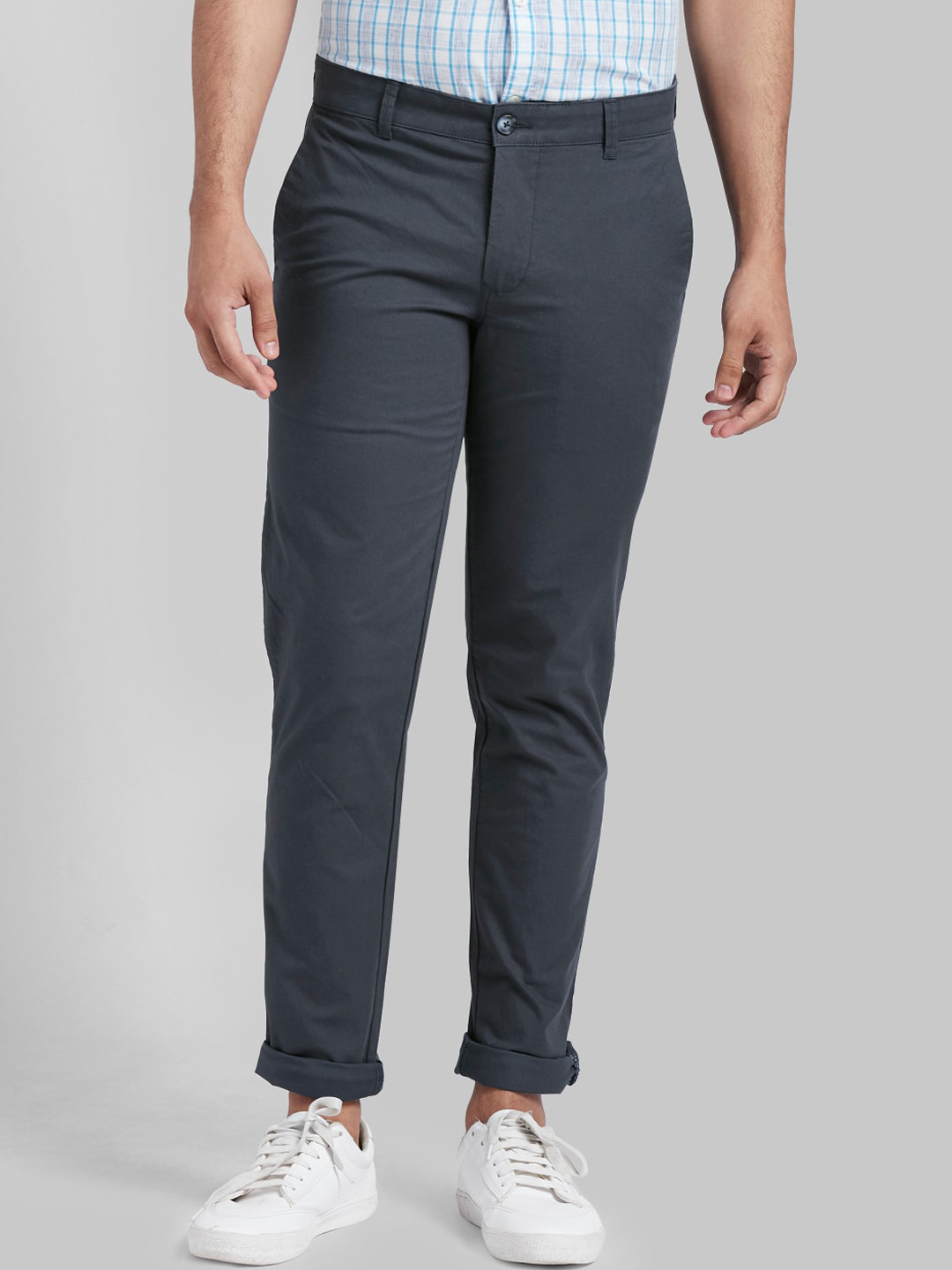 Buy Parx Men Blue Skinny Fit Solid Regular Trousers - Trousers for Men ...