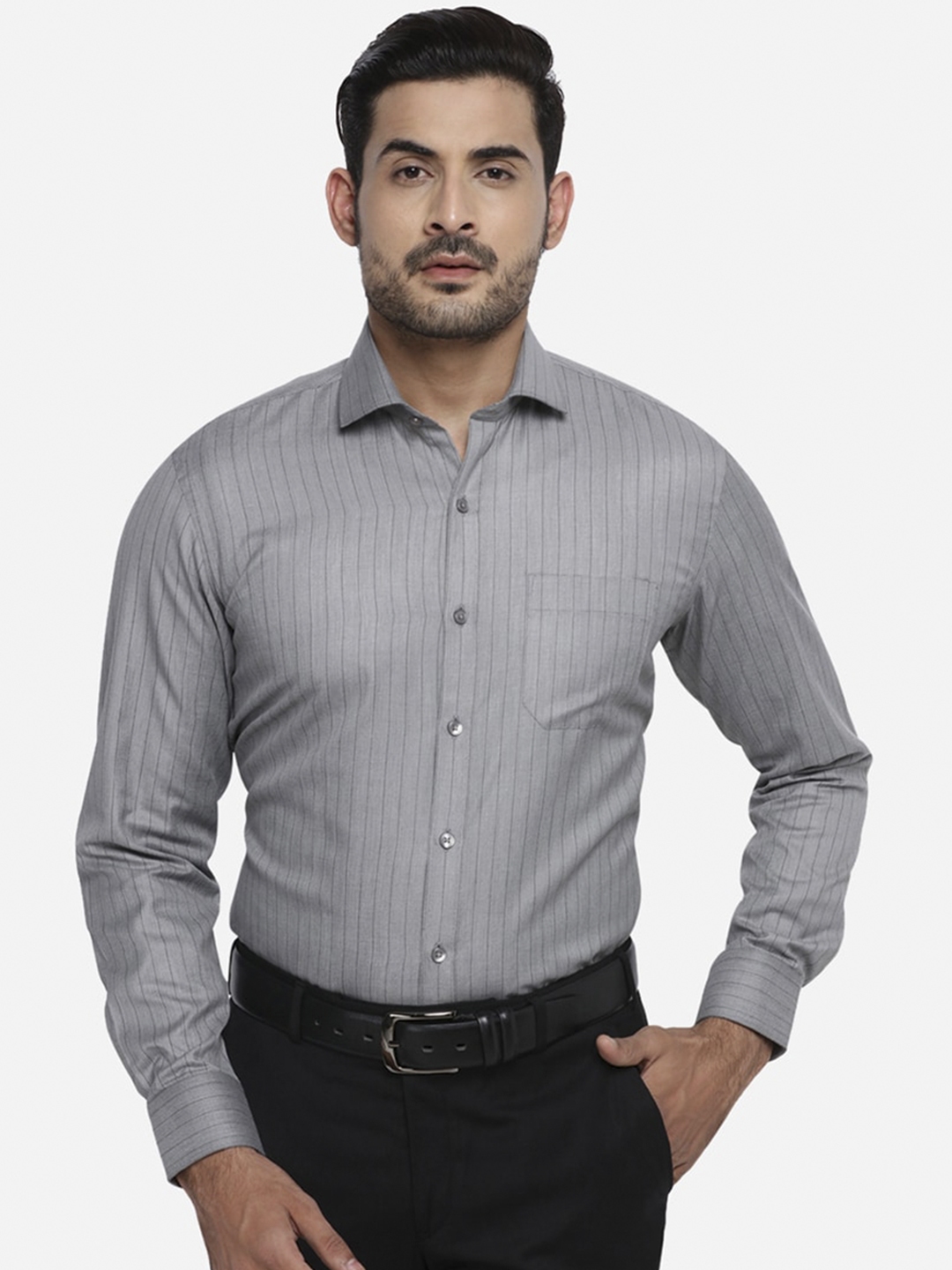 Buy Greenfibre Men Grey Regular Fit Striped Formal Shirt - Shirts for ...