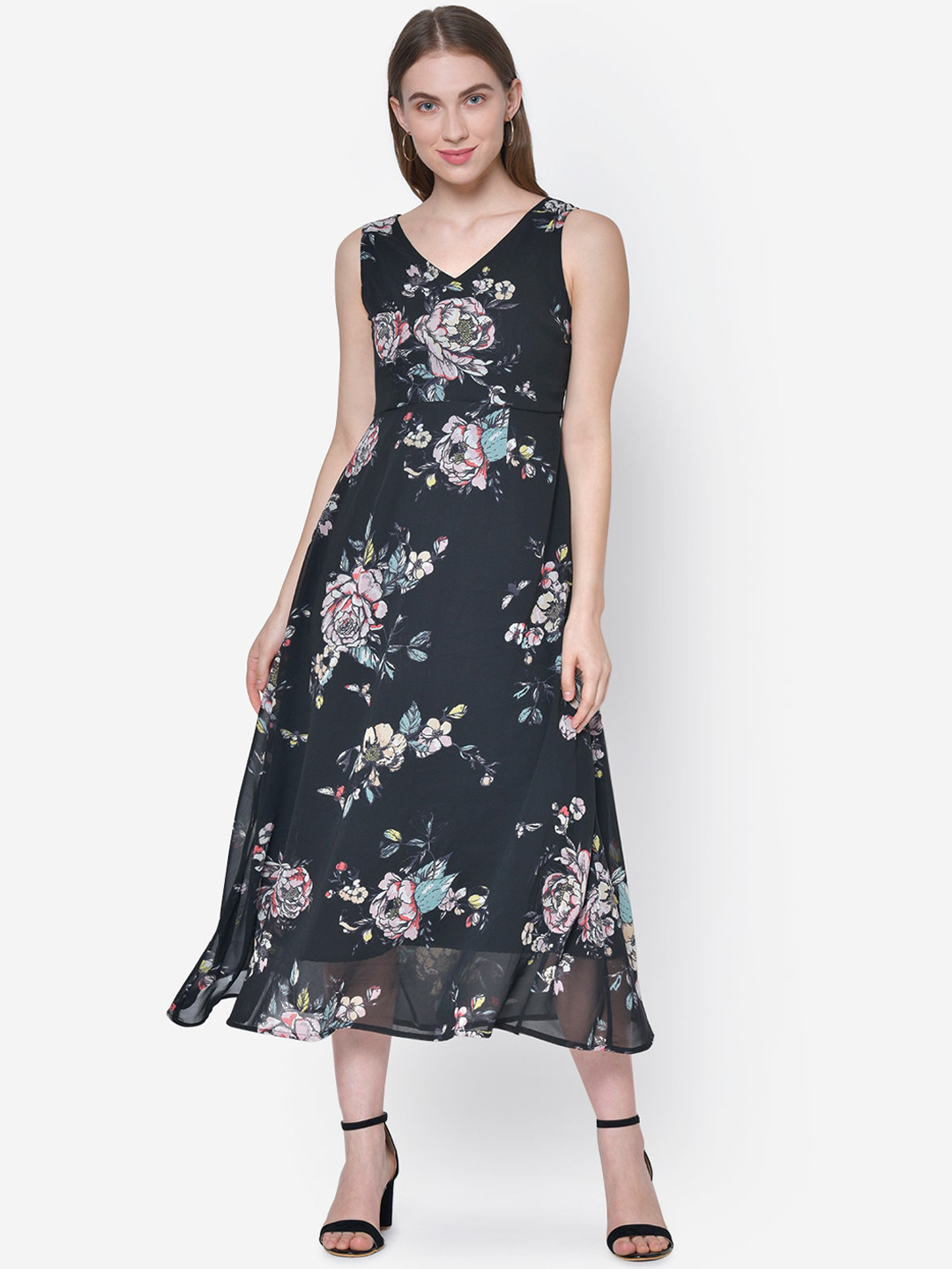 Buy Martini Women Black Printed A Line Dress Dresses for Women