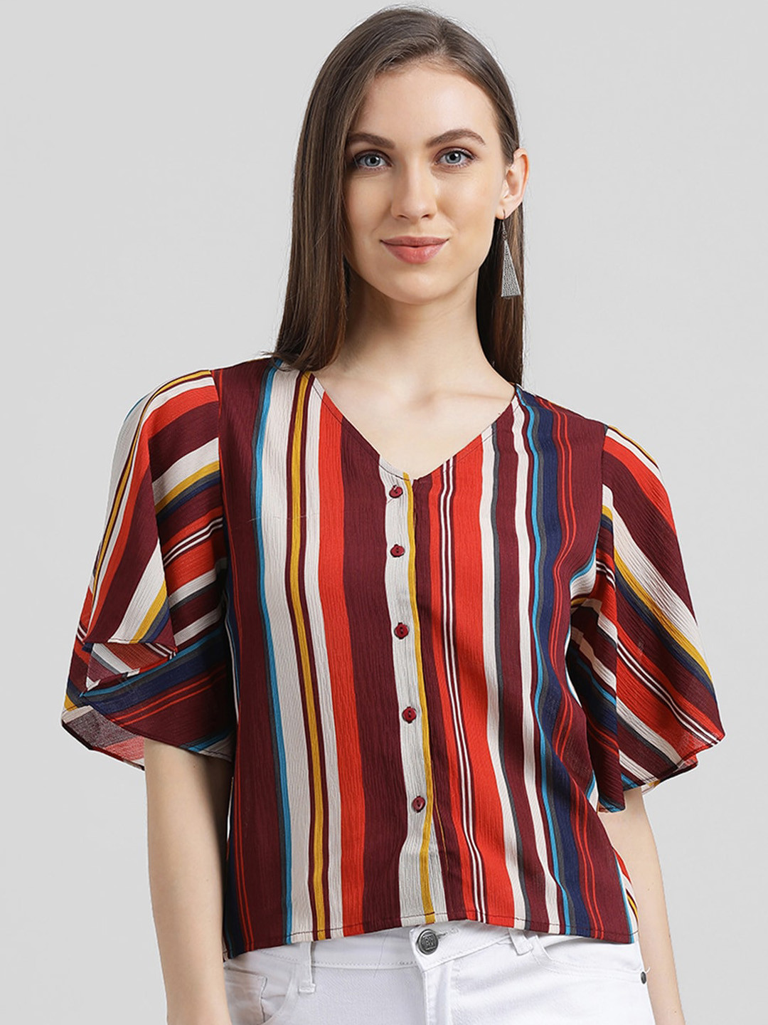 Buy Zink London Women Multicoloured Striped Shirt Style Top Tops For