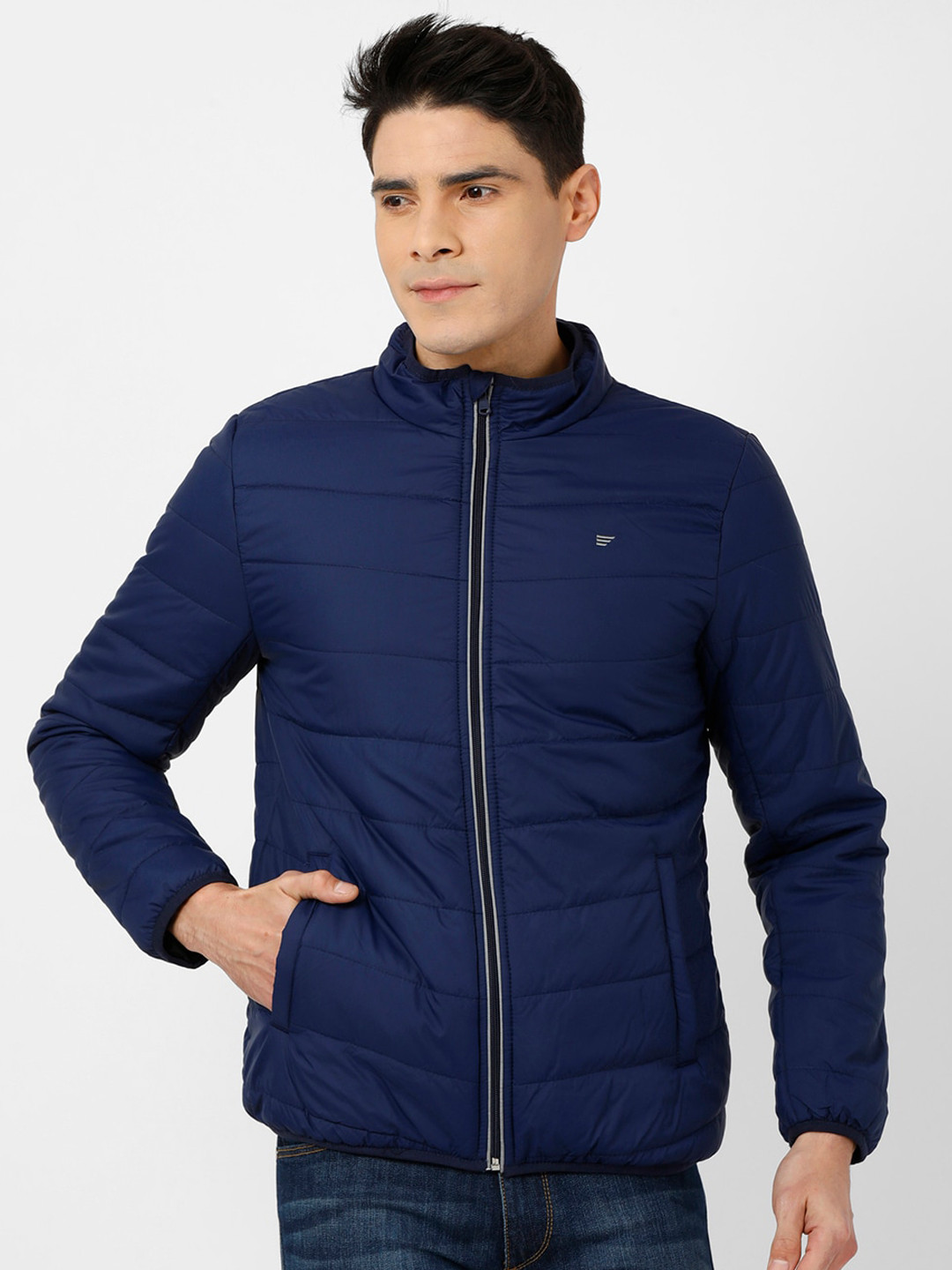 Buy T Base Men Navy Blue Solid Lightweight Padded Jacket Jackets for