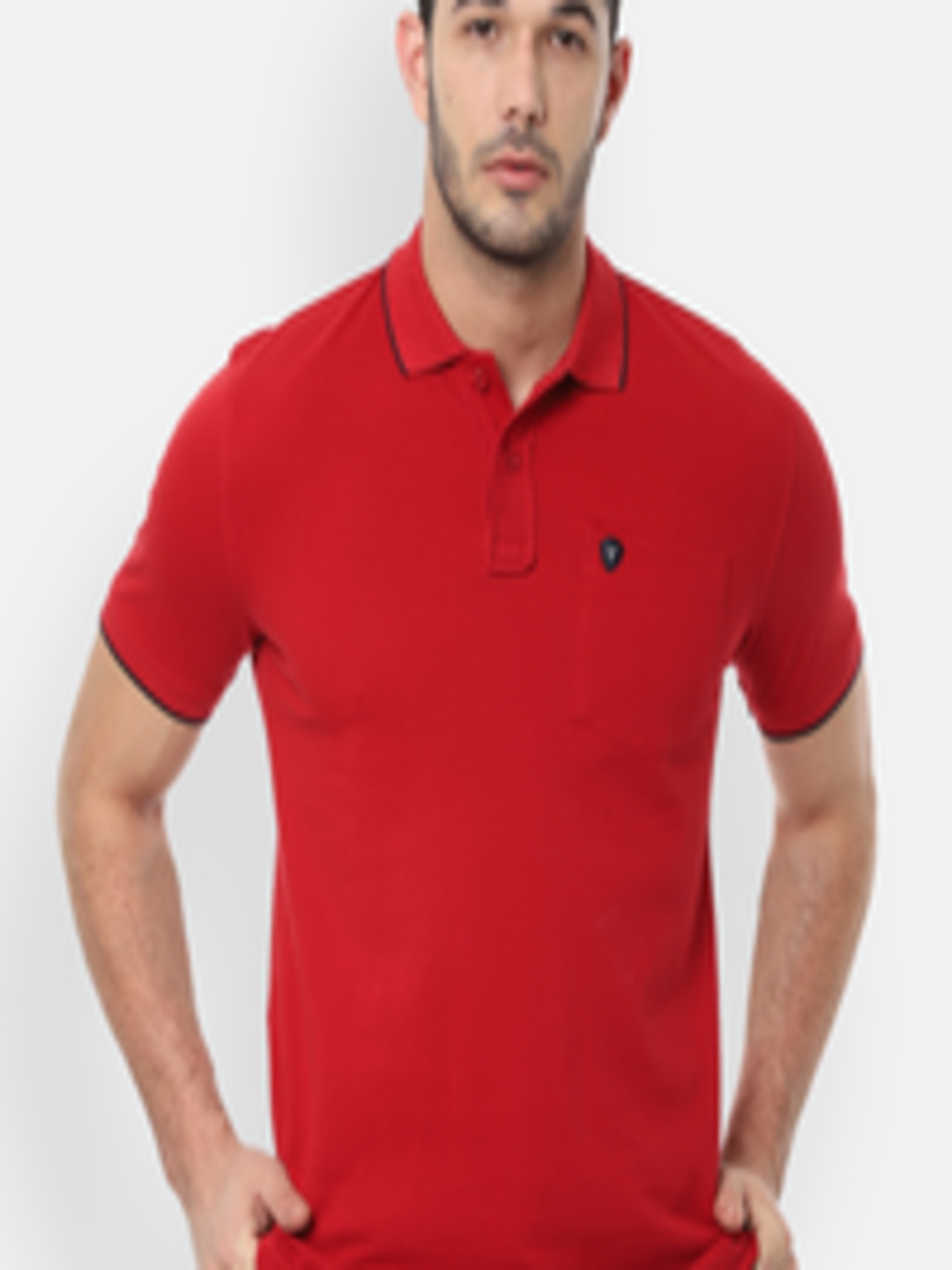 Buy Van Heusen Sport Men Red Solid Polo Collar Pure Cotton T Shirt ...
