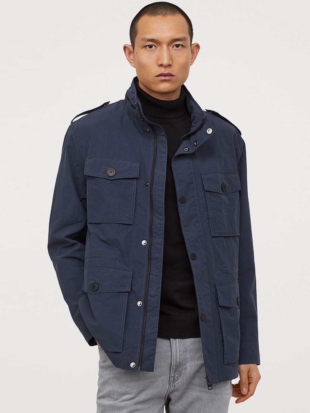 Buy H&M Men Navy Blue Utility Jacket Jackets for Men 11494408 Myntra