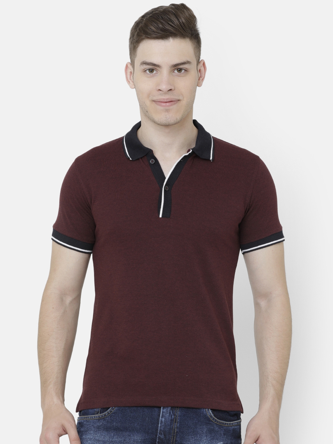 Buy ELEGANCE Men Brown Solid Polo Collar T Shirt - Tshirts for Men ...