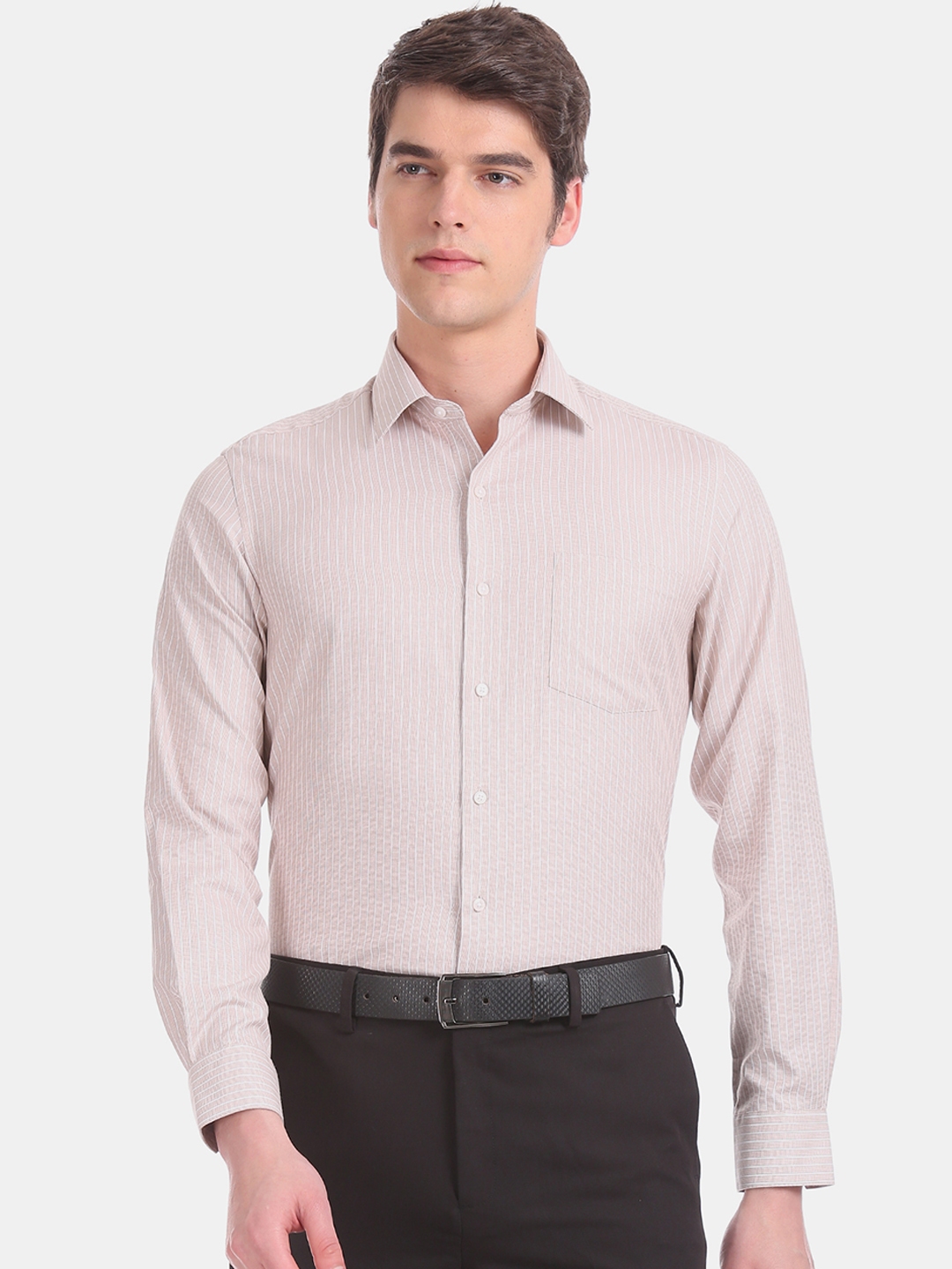 Buy Arrow Men Beige Slim Fit Striped Formal Shirt - Shirts for Men ...