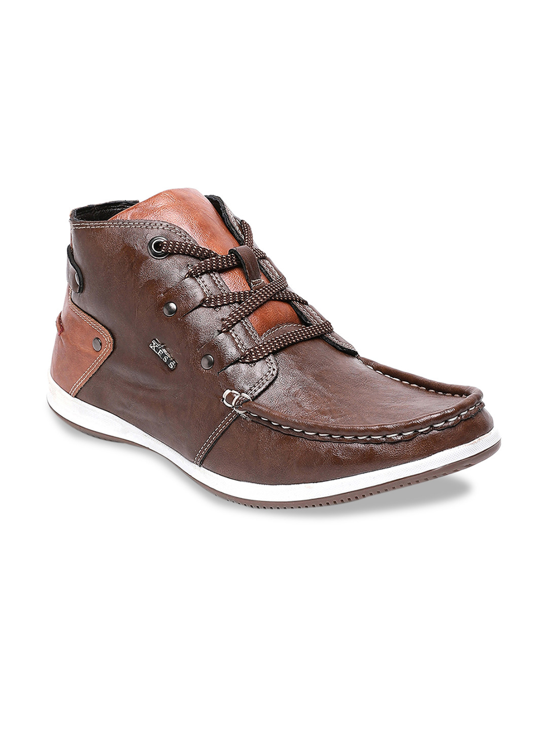 Buy XESS By ID Men Brown Solid Mid Top Derbys Casual Shoes for Men