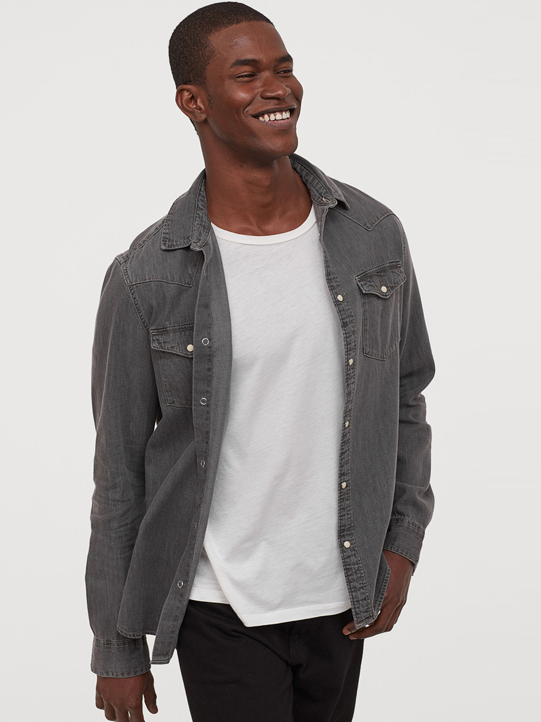 Buy H&M Men Grey Denim Shirt Regular Fit Shirts for Men 11494472 Myntra