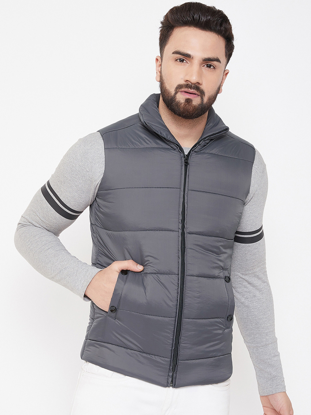 Buy Spirit Men Charcoal Grey Solid Puffer Jacket Jackets for Men 11495848 Myntra