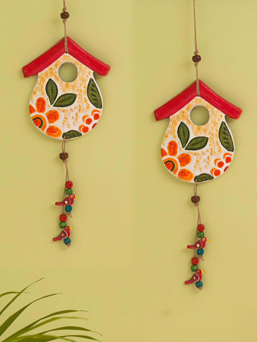 Buy ExclusiveLane Multicoloured 2 Pieces Handcrafted Decorative Terracotta Wall Hanging Set