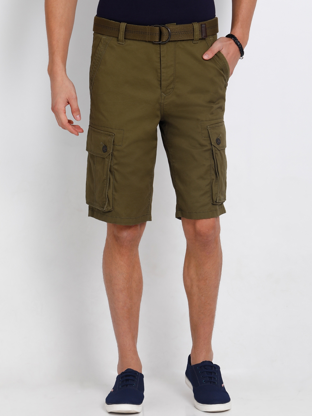 Buy T Base Men Olive Green Solid Regular Fit Cargo Shorts - Shorts for ...