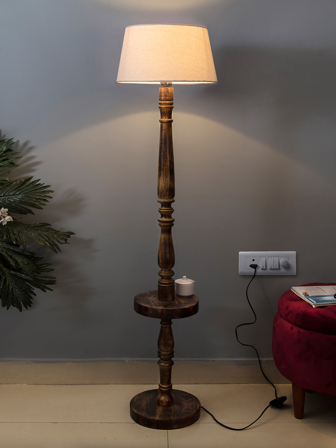 Buy Homesake Brown Solid Wooden Shelf Lamp With Shade Floor Lamps for