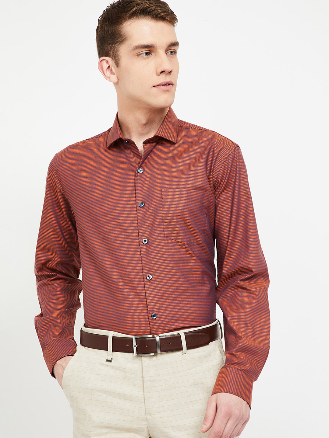 Buy CODE By Lifestyle Men Bronze Toned Regular Fit Self Design Formal