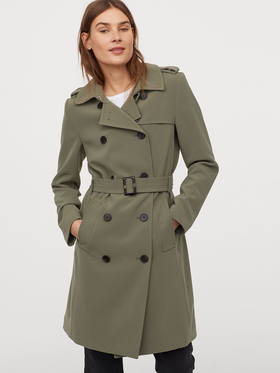 Buy H&M Women Green Solid Trenchcoat Coats for Women 11505438 Myntra