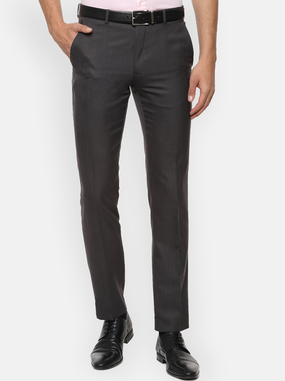 Buy Van Heusen Men Grey Slim Fit Solid Regular Trousers - Trousers for ...