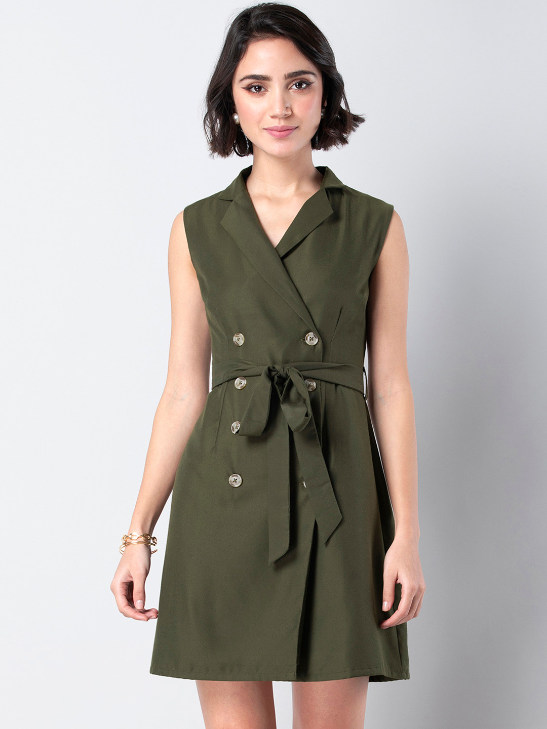 Buy FabAlley Women Olive Green Solid Shirt Dress Dresses for Women