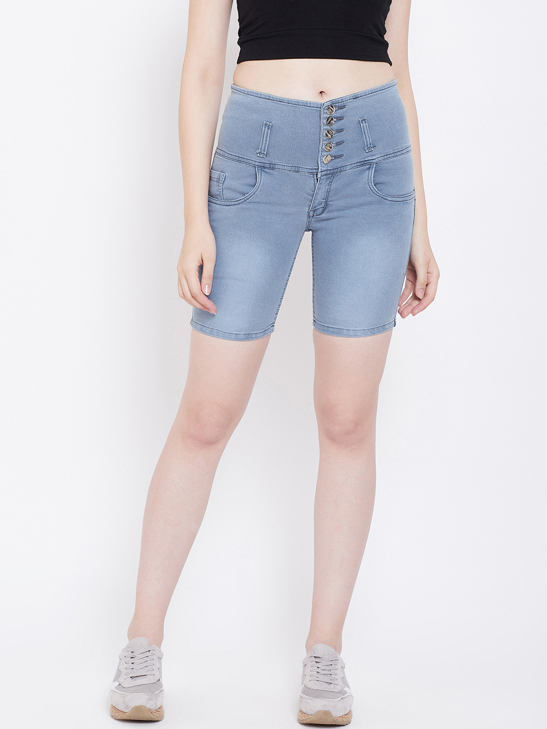 Buy Nifty Women Grey Solid Slim Fit Denim Shorts Shorts for Women