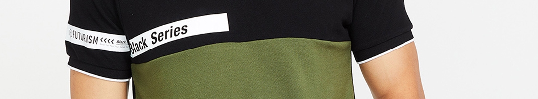 Buy Bossini Men Olive Green & Black Colourblocked Polo Collar T Shirt ...