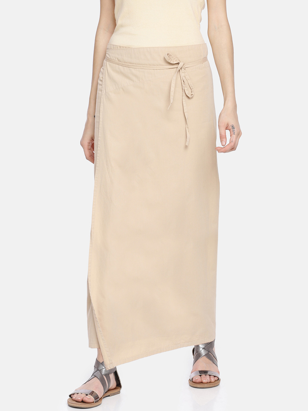 Buy GRASS By Gitika Goyal Women Beige Solid Wrap Maxi Skirt Skirts