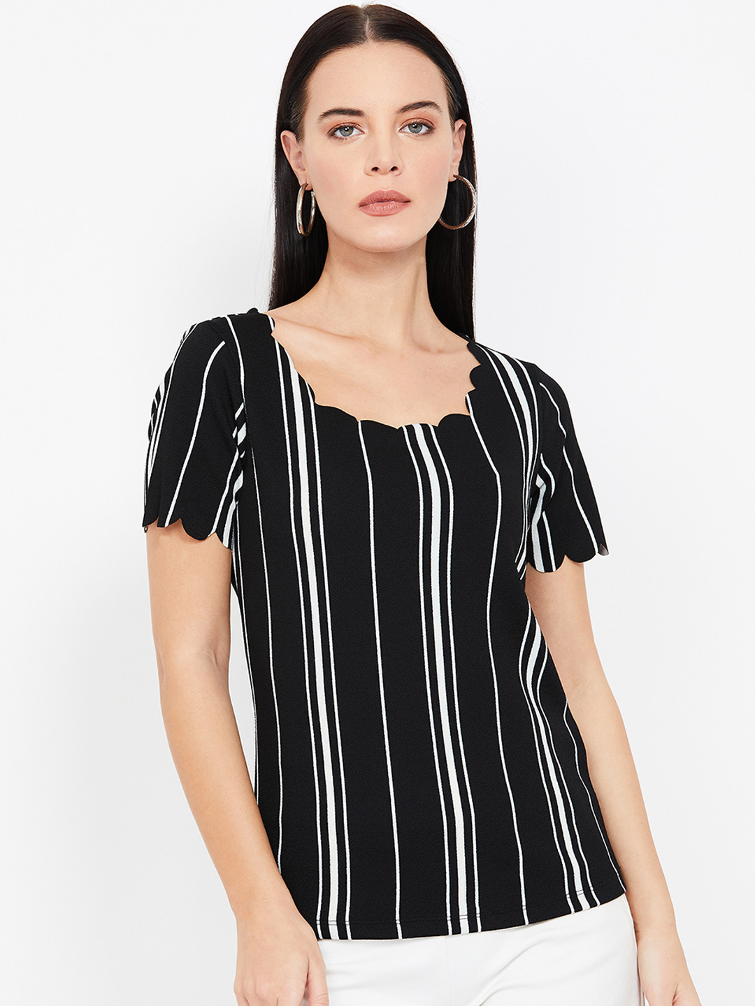 Buy CODE By Lifestyle Women Black And White Striped Top Tops for