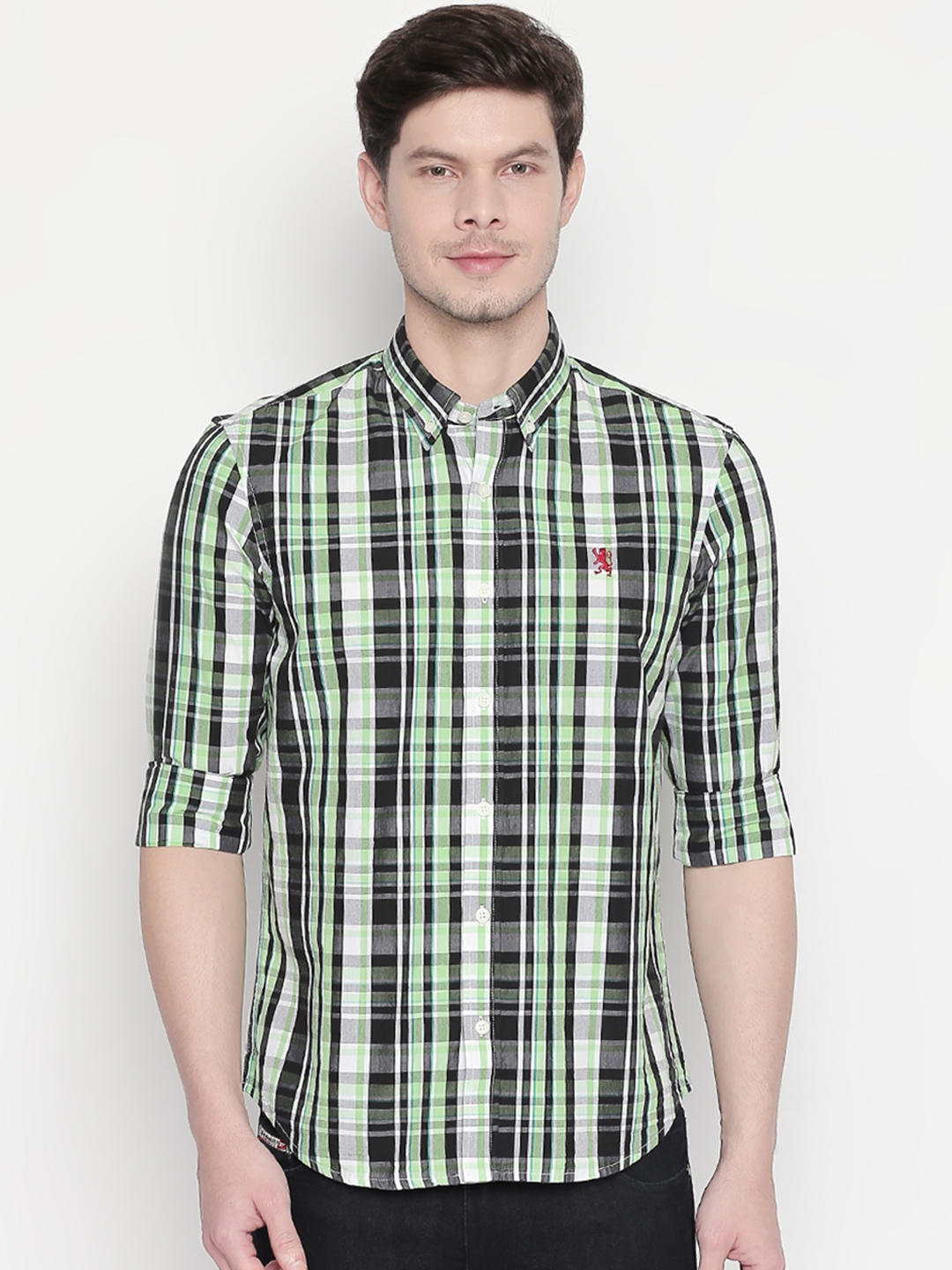 Buy GIORDANO Men Green & White Regular Fit Checked Casual Shirt ...