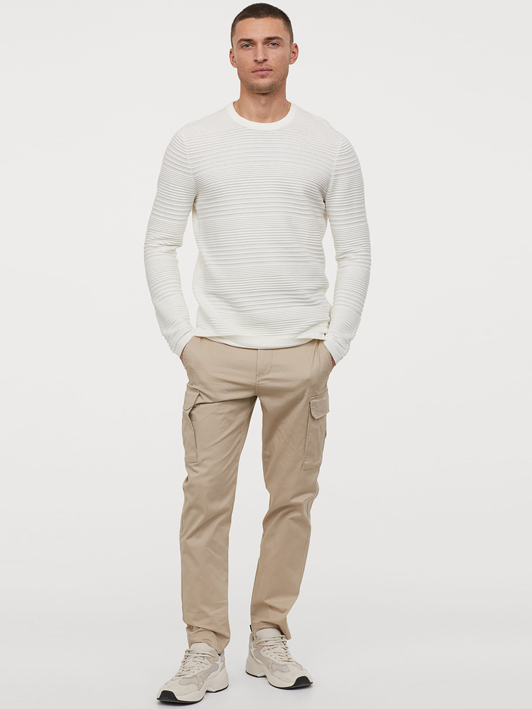 Buy H&M Men Beige Cargo Trousers Slim Fit Trousers for Men 11519786