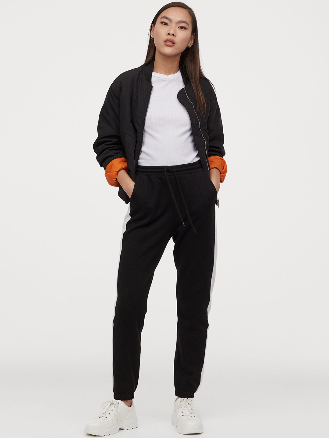h&m sweatpants with side stripes