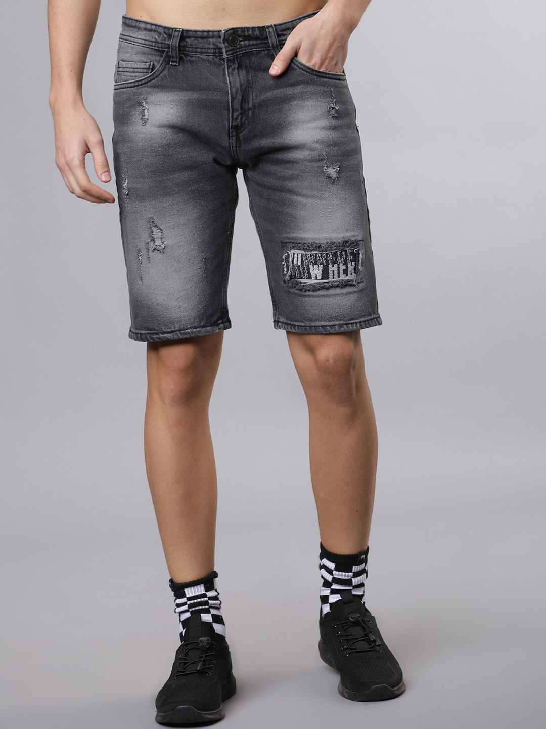 Buy HIGHLANDER Men Grey Washed Slim Fit Denim Shorts Shorts for Men