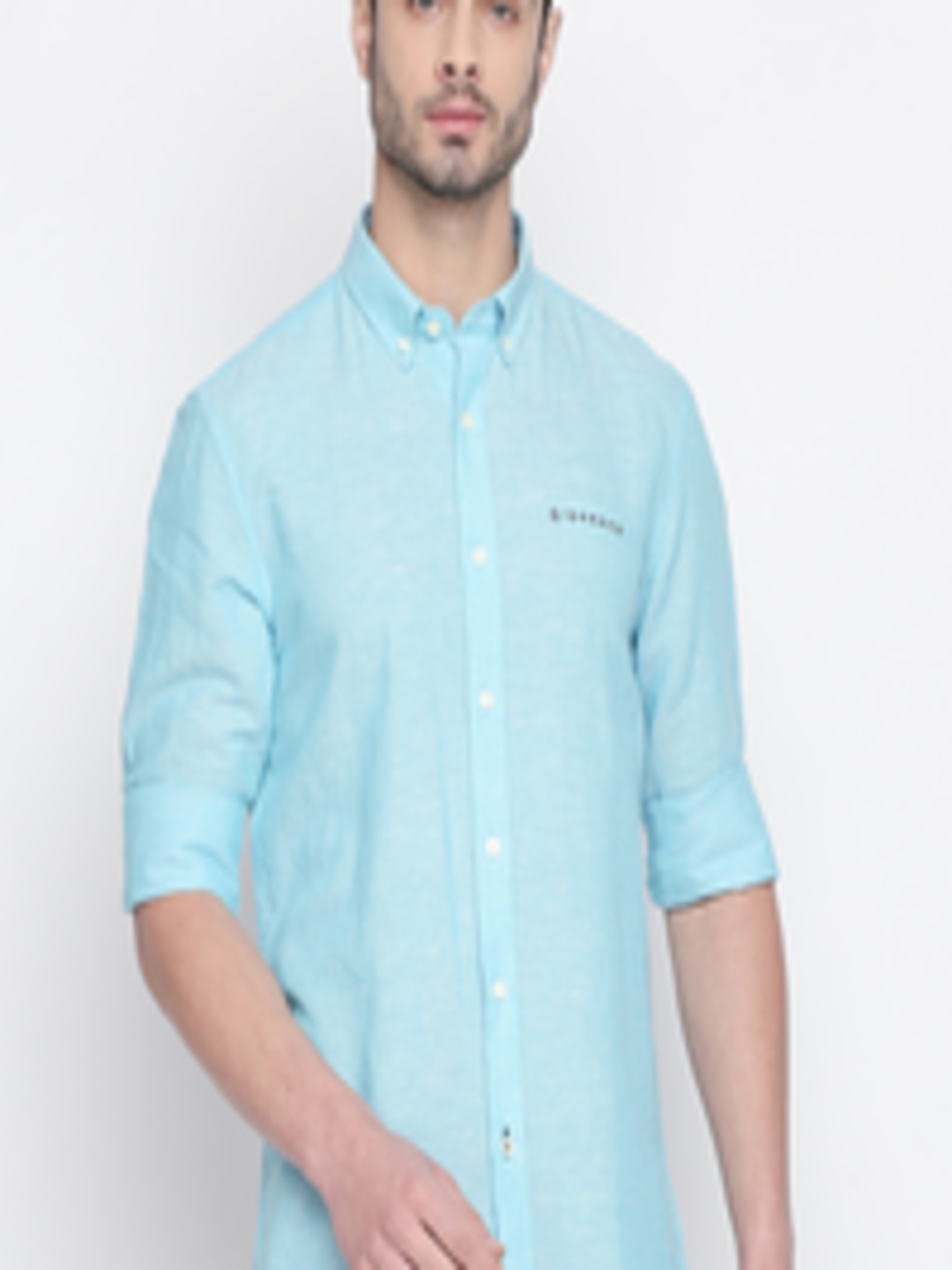 Buy GIORDANO Men Blue Smart Regular Fit Self Design Casual Shirt ...