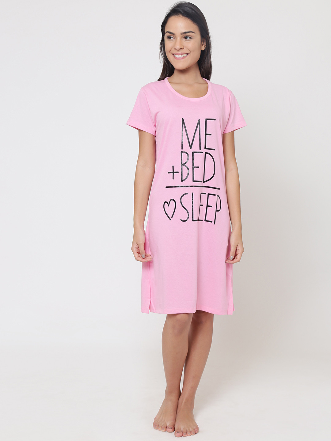 Buy N2F Women Pink Printed Sleep T Shirt Nightdress for Women